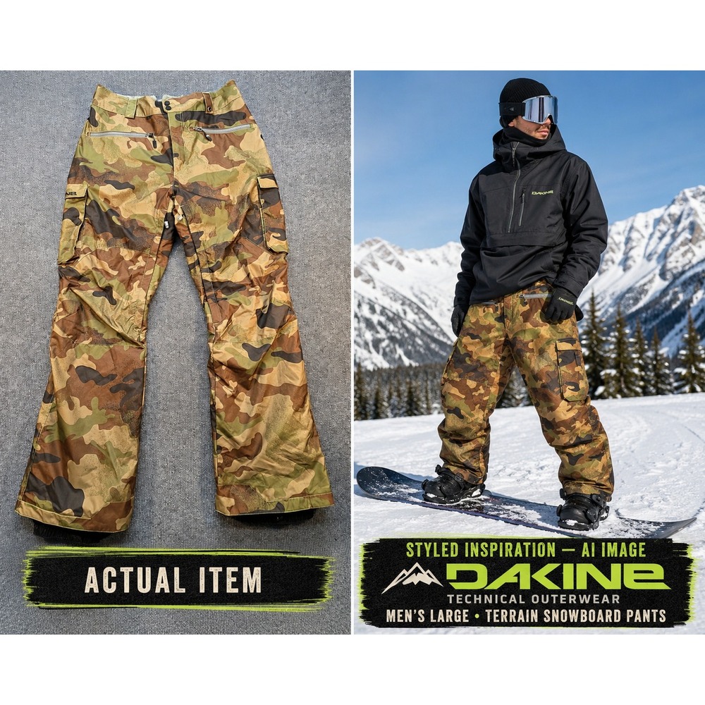 Dakine Men's Terrain Camo Snowboard Pants Sz L Waterproof Ski Cargo Insulated